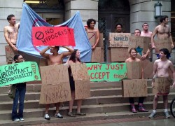 Students strip down in protest